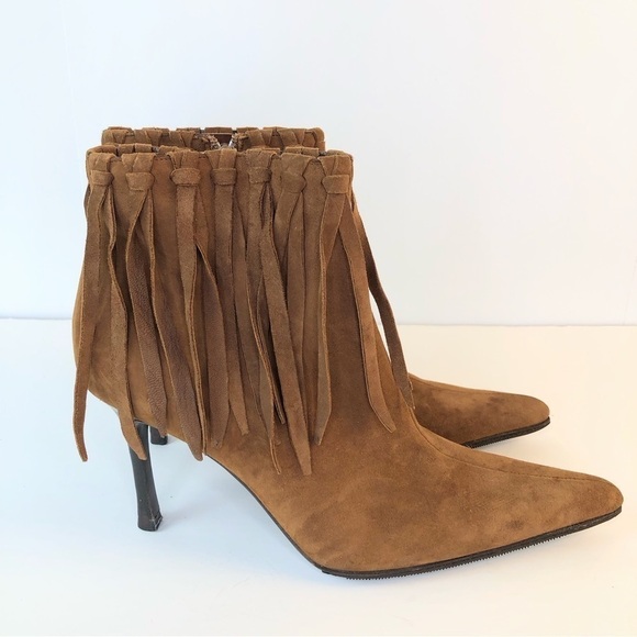 BALLIN made in Italy tan point toe high heel fingers booties 7.5 - Picture 1 of 14